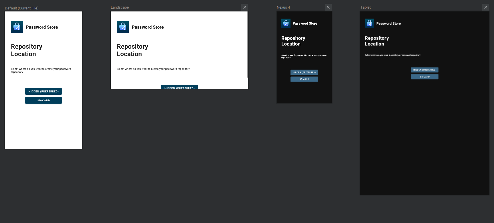 Screens of Android Password Store with custom presets